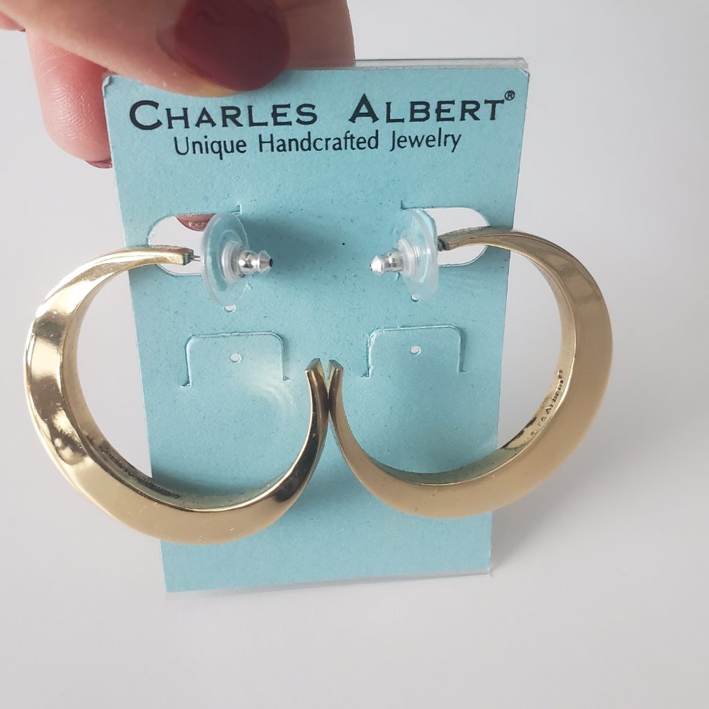 NEW Thick Crescent Hoop Earrings Gold Alchemia Handcrafted By CHARLES ALBERT